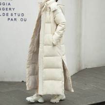 Women's Long Quilted Down Coat | Jessica in Khaki - Juana Fashion