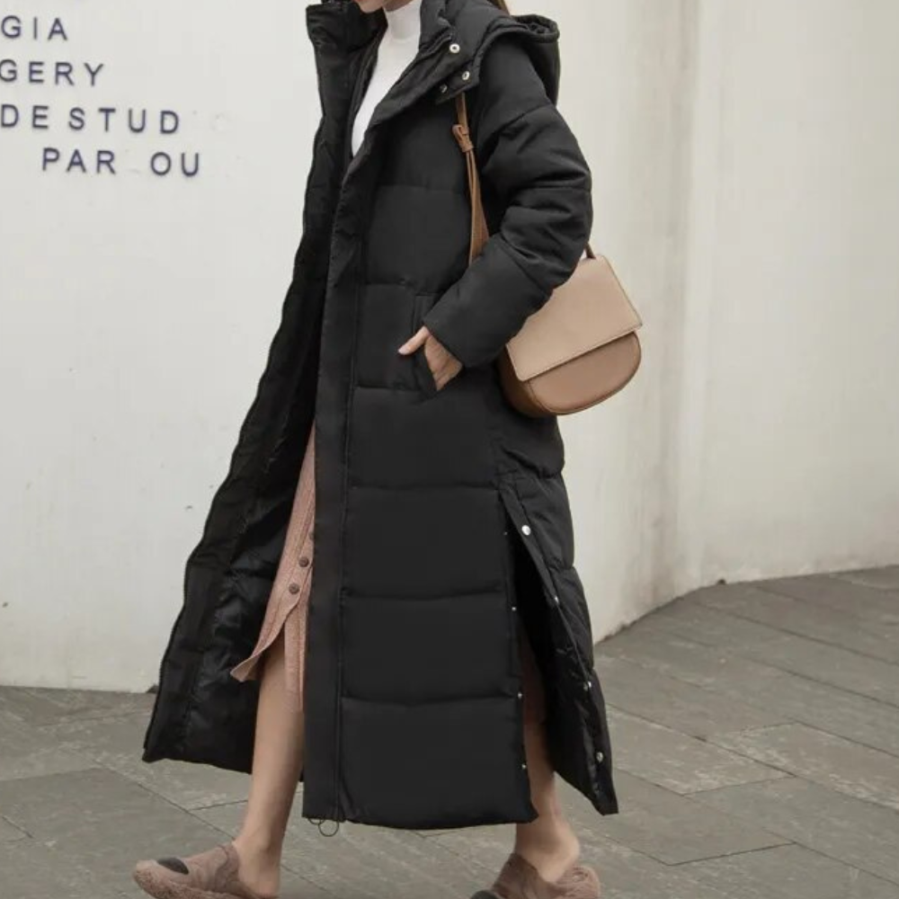 Women's Long Quilted Down Coat | Jessica in Khaki - Juana Fashion