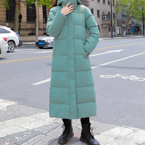 Women's Long Quilted Down Coat | Jessica in Khaki - Juana Fashion