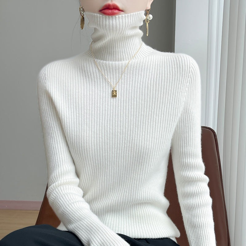 Women's Cashmere Ribbed Fine Knit Turtleneck Sweater — View 6