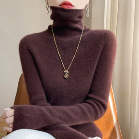 Women's Fitted Ribbed Fine Knit Turtleneck Sweater — View 2