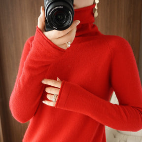Women's Fitted Fine Knit Thumbhole Turtleneck Sweater — View 18
