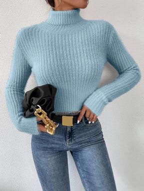 Women's Mohair Ribbed Cropped Turtleneck Sweater — View 7