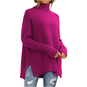 Women's Ribbed Asymmetric Textured Turtleneck Sweater — View 5