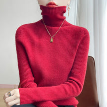 Women's Cashmere Ribbed Fine Knit Turtleneck Sweater — View 12