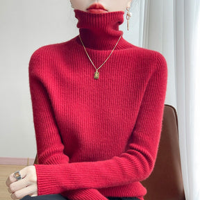 Women's Cashmere Ribbed Fine Knit Turtleneck Sweater — View 12