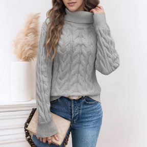 Women's Cable Knit Textured Turtleneck Sweater — View 4