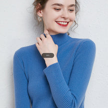 Women's Cashmere Fitted Ribbed Turtleneck Sweater — View 13