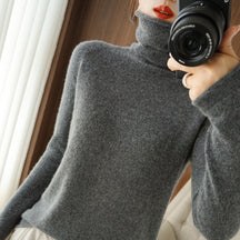 Women's Fitted Fine Knit Thumbhole Turtleneck Sweater — View 19
