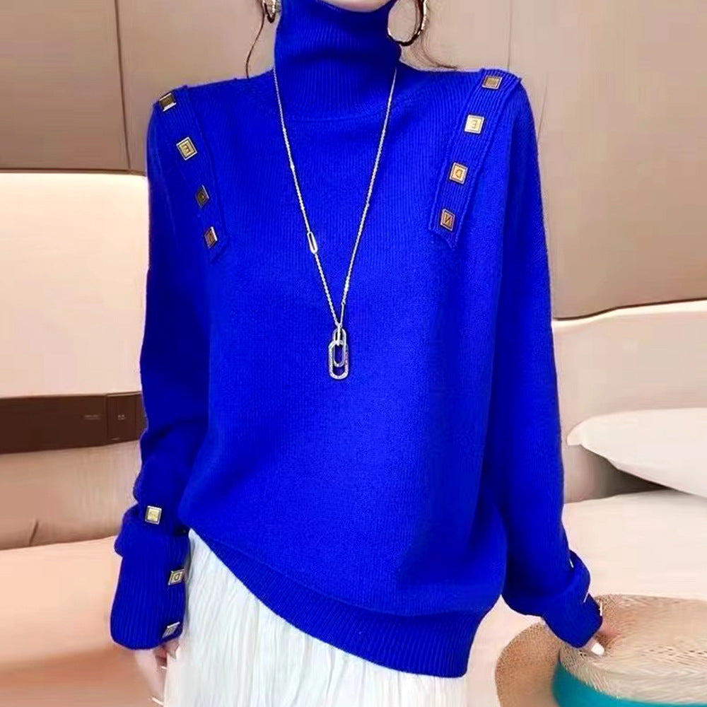 Women's Button Detail Turtleneck Sweater — View 4