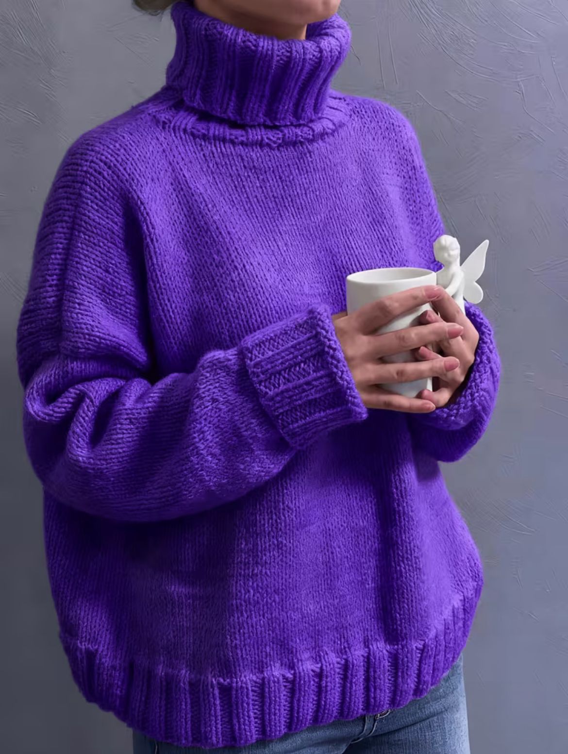 Women's Oversized Ribbed Drop Shoulder Turtleneck Sweater — View 12