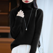 Women's Cashmere Ribbed Fine Knit Turtleneck Sweater — View 12