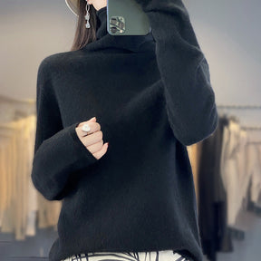 Women's Cashmere Ribbed Fine Knit Turtleneck Sweater — View 8