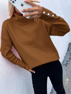 Women's Striped Button Detail Turtleneck Sweater — View 12