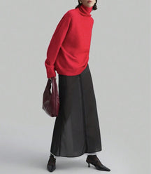 Women's Oversized Ribbed Fine Knit Turtleneck Sweater — View 12