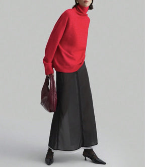 Women's Oversized Ribbed Fine Knit Turtleneck Sweater — View 12