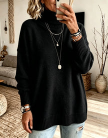 Women's Oversized Ribbed Fine Knit Turtleneck Sweater — View 18