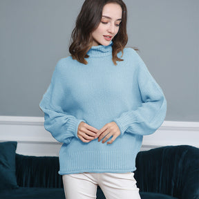 Women's Ribbed Chunky Knit Balloon Sleeve Turtleneck Sweater — View 7