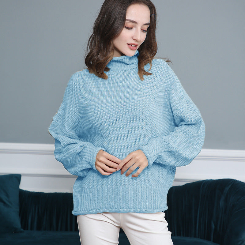 Women's Ribbed Chunky Knit Balloon Sleeve Turtleneck Sweater — View 7