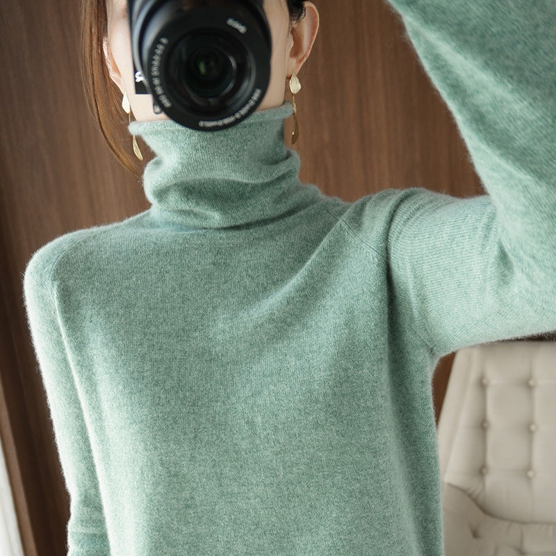 Women's Fitted Fine Knit Thumbhole Turtleneck Sweater — View 2