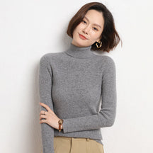 Women's Fitted Ribbed Fine Knit Turtleneck Sweater — View 13