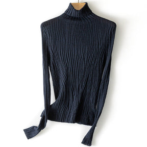 Women's Ribbed Fine Knit Textured Turtleneck Sweater — View 2