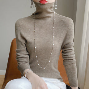 Women's Fitted Ribbed Fine Knit Turtleneck Sweater — View 8