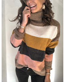Women's Oversized Ribbed Striped Turtleneck Sweater — View 7