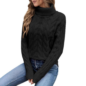 Women's Cable Knit Textured Turtleneck Sweater — View 5