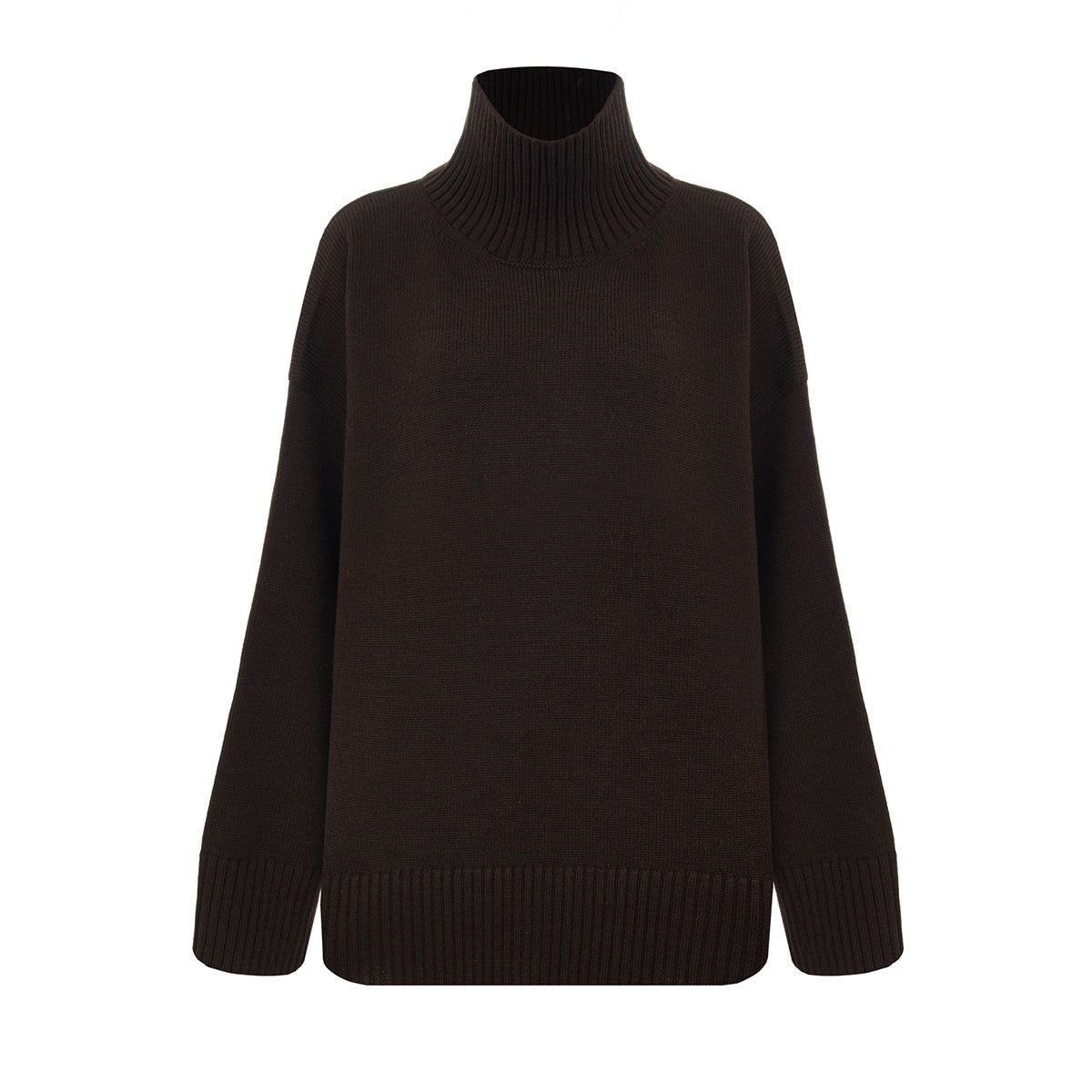 Women's Wool Blend Oversized Ribbed Turtleneck Sweater — View 5