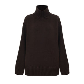 Women's Wool Blend Oversized Ribbed Turtleneck Sweater — View 5