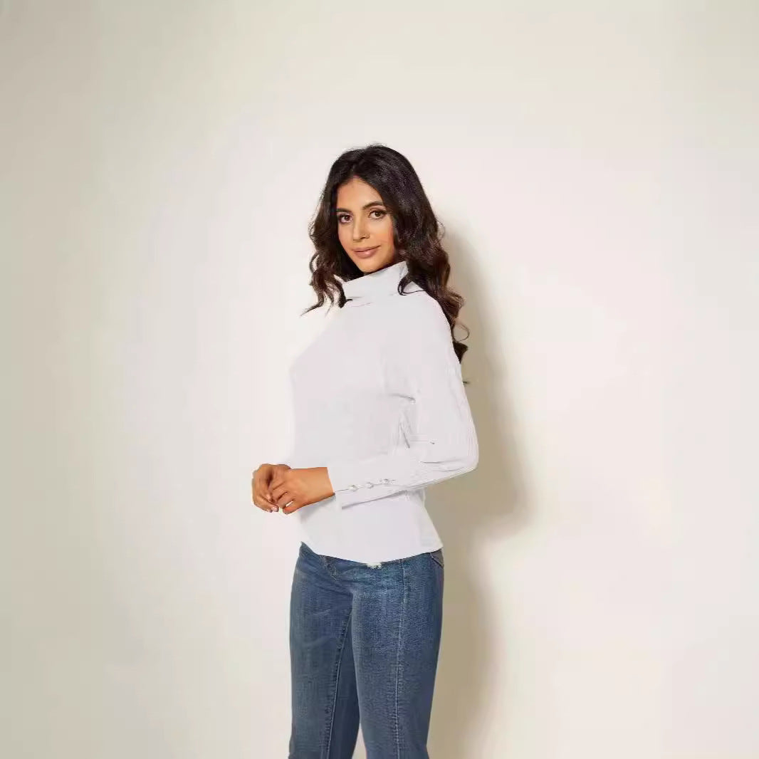 Women's Button Detail Turtleneck Sweater — View 2