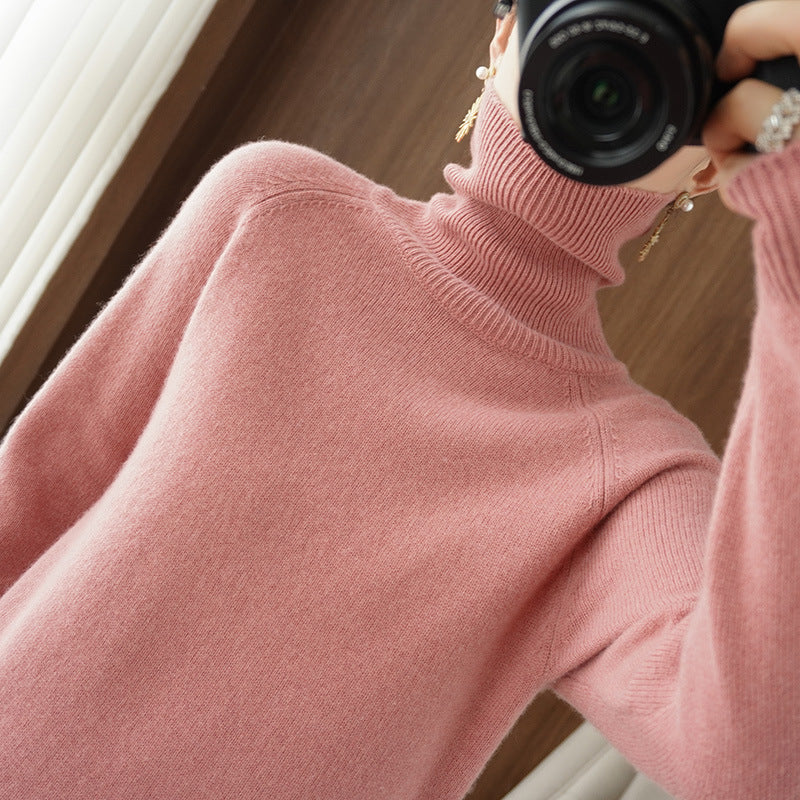 Women's Wool Blend Ribbed Turtleneck Sweater — View 4