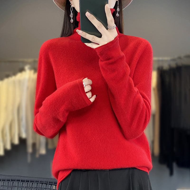 Women's Cashmere Ribbed Fine Knit Turtleneck Sweater — View 9