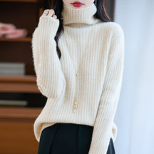 Women's Cashmere Ribbed Fine Knit Turtleneck Sweater — View 11