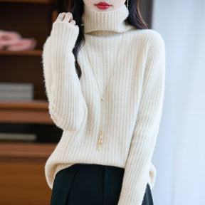 Women's Cashmere Ribbed Fine Knit Turtleneck Sweater — View 11