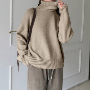 Women's Oversized Ribbed Fine Knit Turtleneck Sweater — View 4