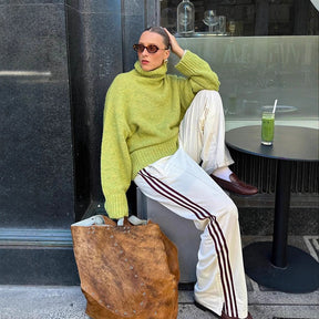 Women's Mohair Blend Oversized Ribbed Turtleneck Sweater — View 4