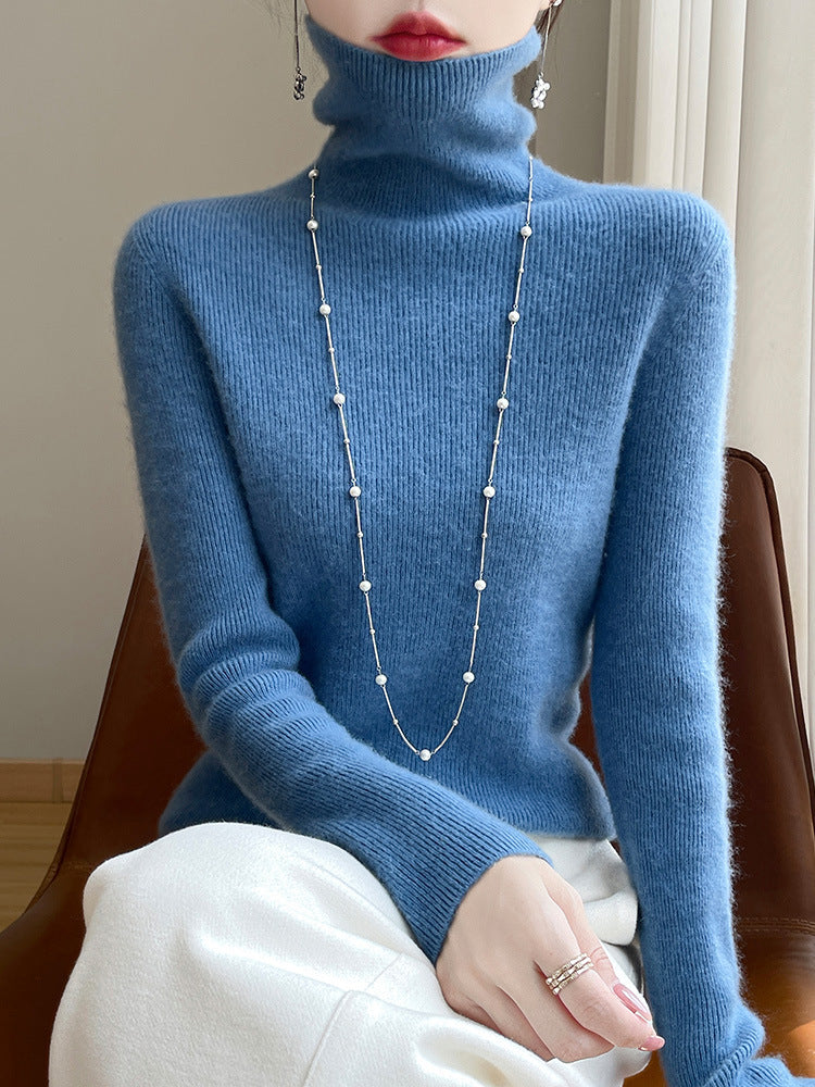 Women's Fitted Ribbed Fine Knit Turtleneck Sweater — View 1