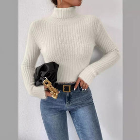 Women's Mohair Ribbed Cropped Turtleneck Sweater — View 2