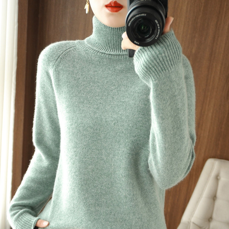 Women's Wool Blend Ribbed Turtleneck Sweater — View 2