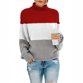 Women's Oversized Ribbed Chunky Knit Turtleneck Sweater — View 3