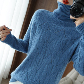 Women's Mohair Oversized Cable Knit Turtleneck Sweater — View 1