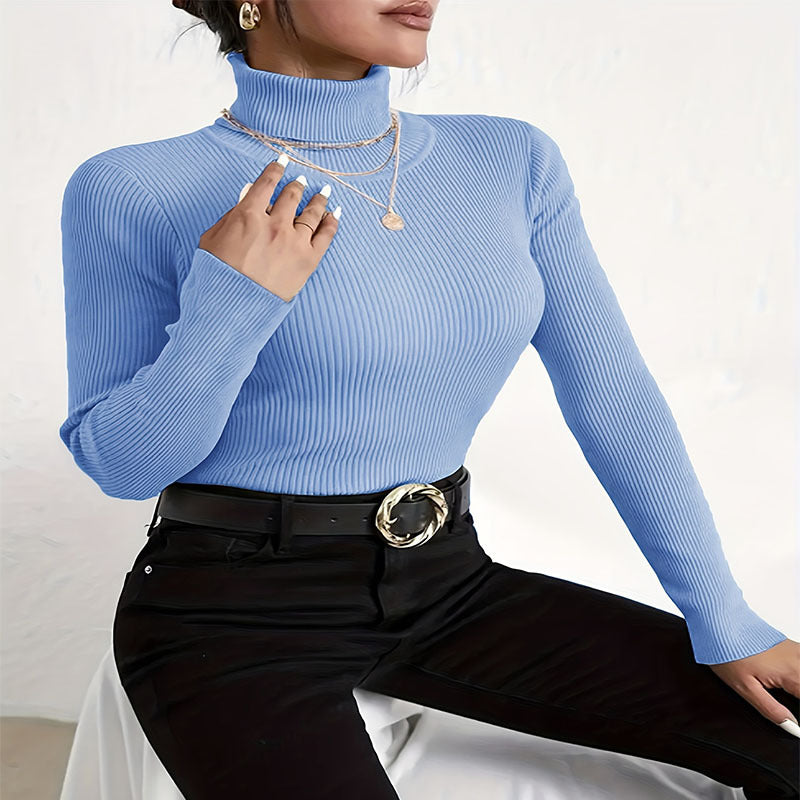 Women's Ribbed Textured Turtleneck Sweater — View 6