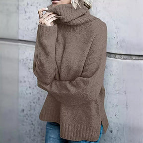 Women's Oversized Ribbed Fine Knit Turtleneck Sweater — View 3