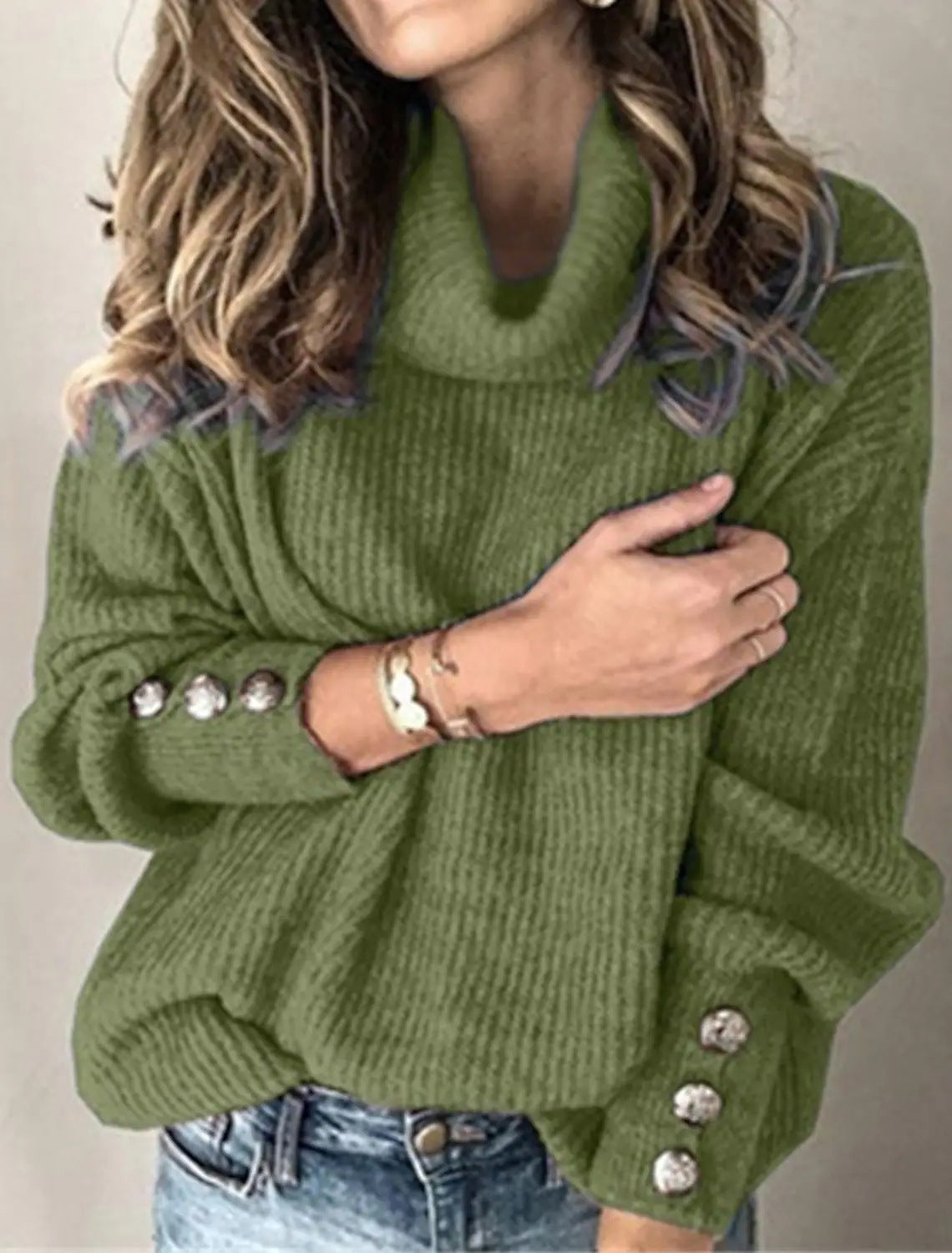 Women's Oversized Ribbed Textured Turtleneck Sweater — View 4