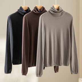 Women's Ribbed Fine Knit Turtleneck Sweater — View 1