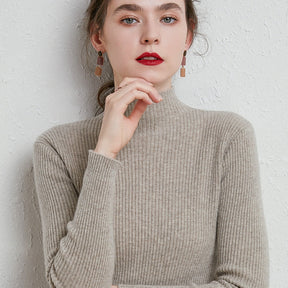 Women's Cashmere Fitted Ribbed Turtleneck Sweater — View 6