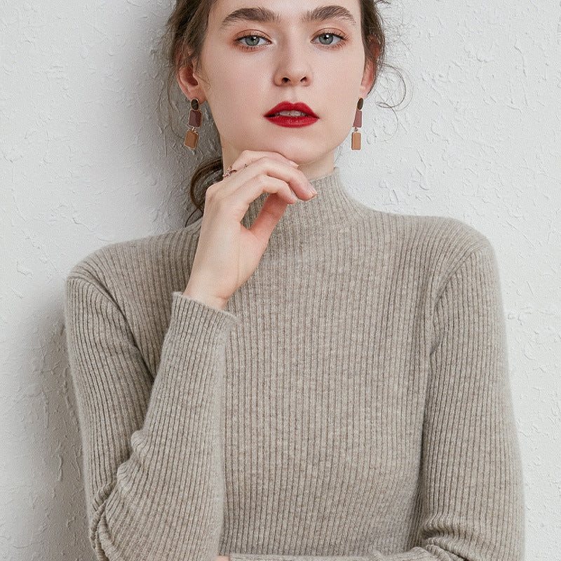 Women's Cashmere Fitted Ribbed Turtleneck Sweater — View 6