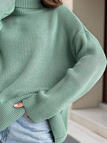 Women's Oversized Ribbed Drop Shoulder Turtleneck Sweater — View 8